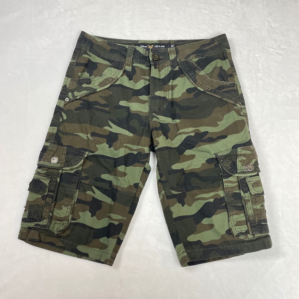 Xray Jeans Cargo Shorts Cotton Women 28 Green Camo Good Y2K Multi-Pocket